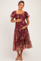 Burgundy Floral Polka Dot Tulle Maternity Midi Dress