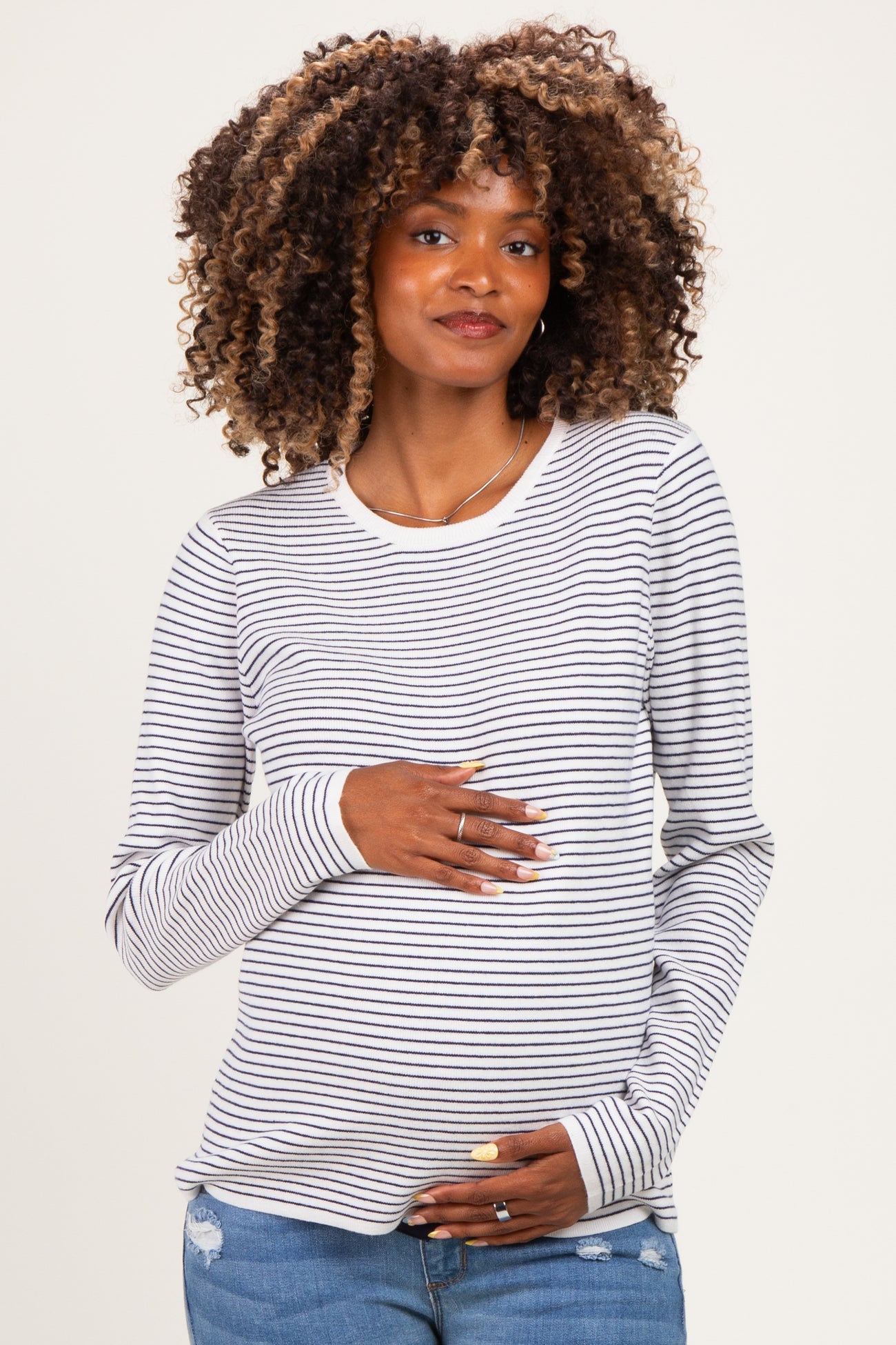 Ivory Navy Basic Pinstripe Maternity Sweater