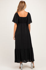Black Flutter Sleeve Ruffle Hem Maternity Maxi Dress