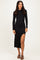 Black Mock Neck Front Slit Long Sleeve Maxi Dress