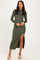 Olive Mock Neck Front Slit Long Sleeve Maxi Dress