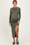 Olive Mock Neck Front Slit Long Sleeve Maternity Maxi Dress