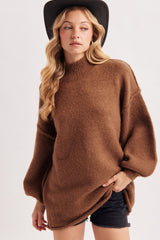 Mocha Oversized Mock Neck Maternity Tunic Sweater