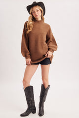 Mocha Oversized Mock Neck Tunic Sweater