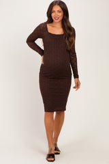 Brown Long Sleeve Fitted Lace Maternity Dress