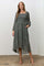 Hunter Green Floral Smocked Long Sleeve Midi Dress
