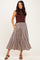 Brown Sleeveless Mock Neck Contrast Striped Skirt Midi Dress
