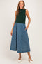 Hunter Green Sleeveless Mock Neck Contrast Striped Skirt Maternity Midi Dress
