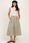 Ecru Sleeveless Mock Neck Contrast Striped Skirt Midi Dress