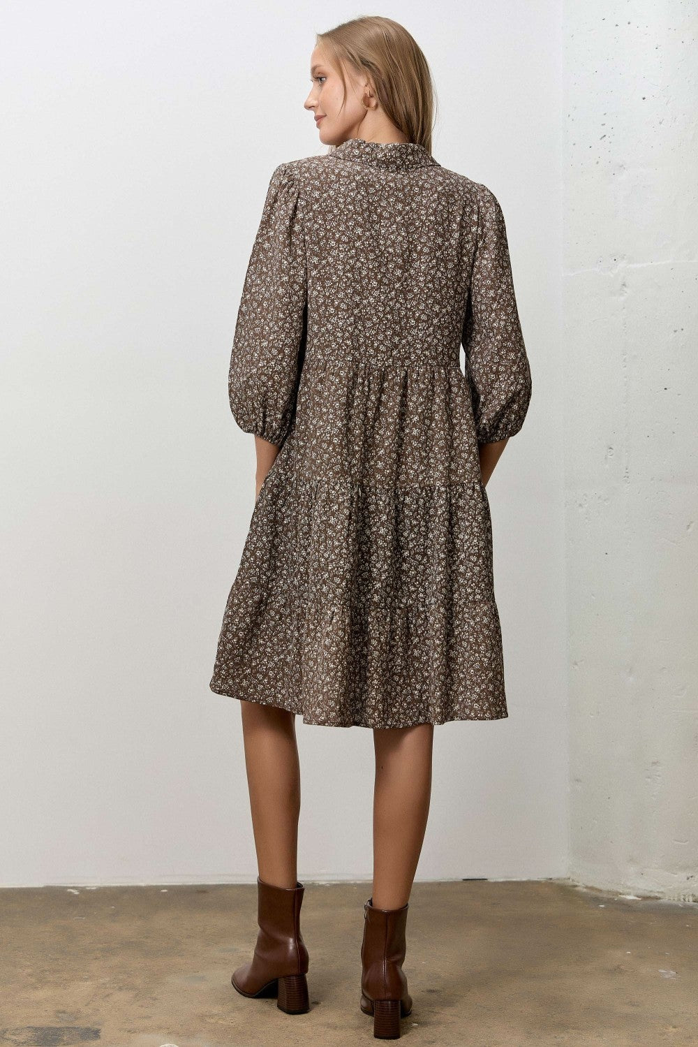 Dark Brown Floral Button Down Shirt Dress