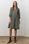 Dark Green Floral Button Down Shirt Dress