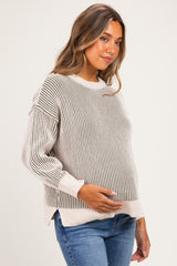 Light Olive Two Tone Oversized Maternity Sweater