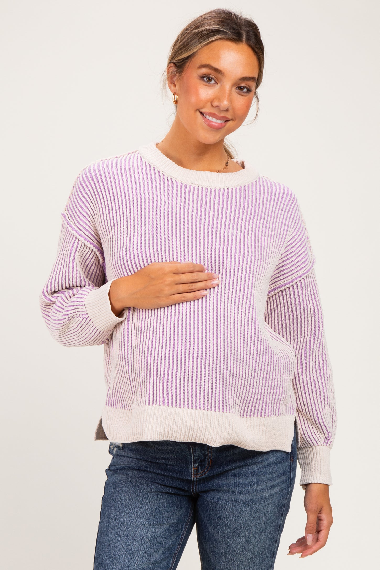Lavender Two Tone Oversized Maternity Sweater