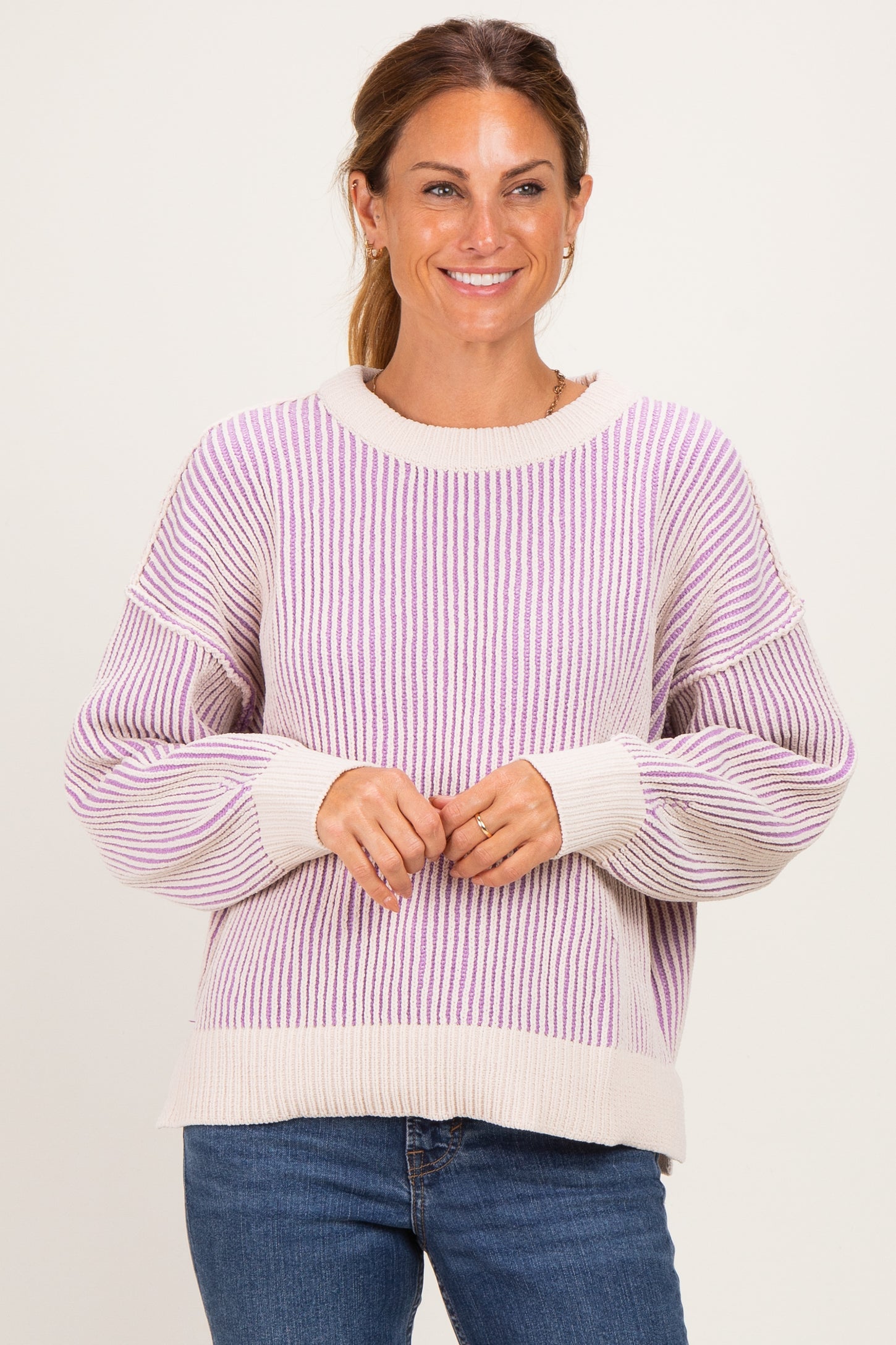 Lavender Two Tone Oversized Maternity Sweater