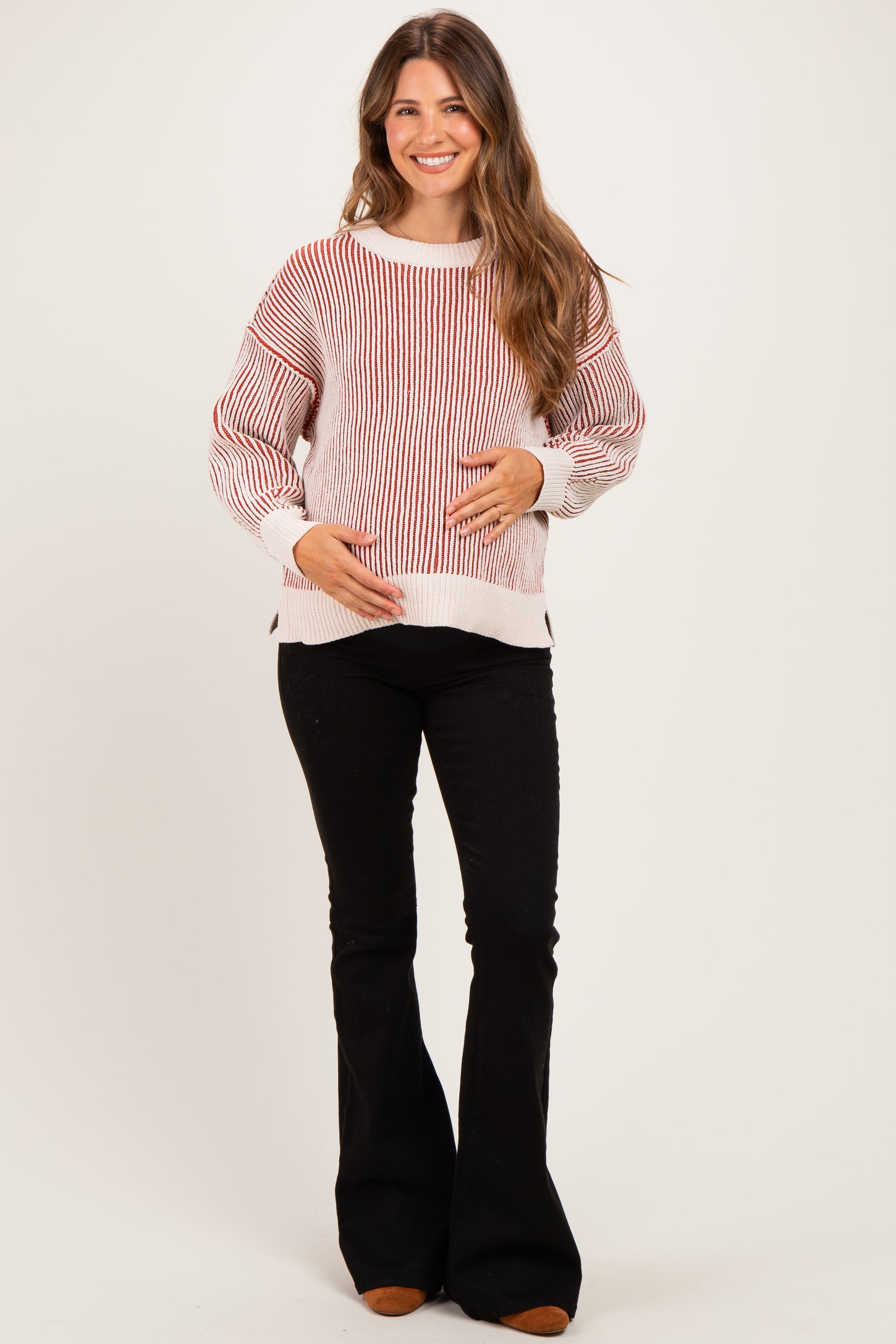 Rust Two Tone Oversized Maternity Sweater
