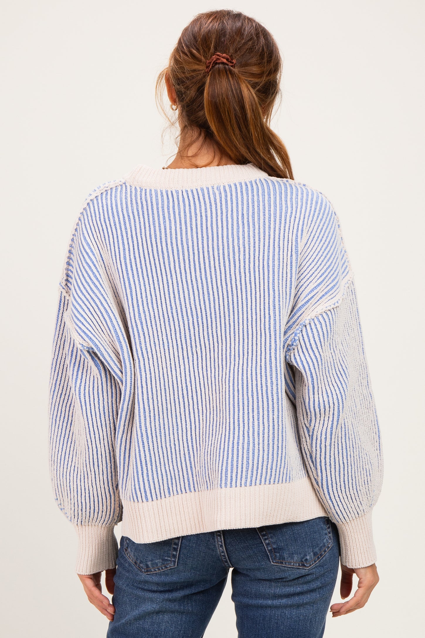 Blue Two Tone Oversized Sweater