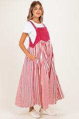 Crimson Striped Colorblock Denim Contrast Maternity Maxi Dress