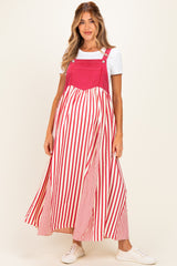 Crimson Striped Colorblock Denim Contrast Maternity Maxi Dress