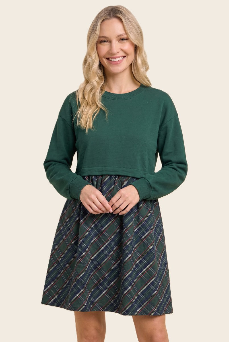 Hunter Green Sweatshirt Top Plaid Skirt Maternity Dress