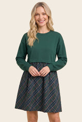 Hunter Green Sweatshirt Top Plaid Skirt Maternity Dress