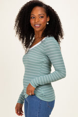 Mint Striped Long Sleeve Scoop Neck Top