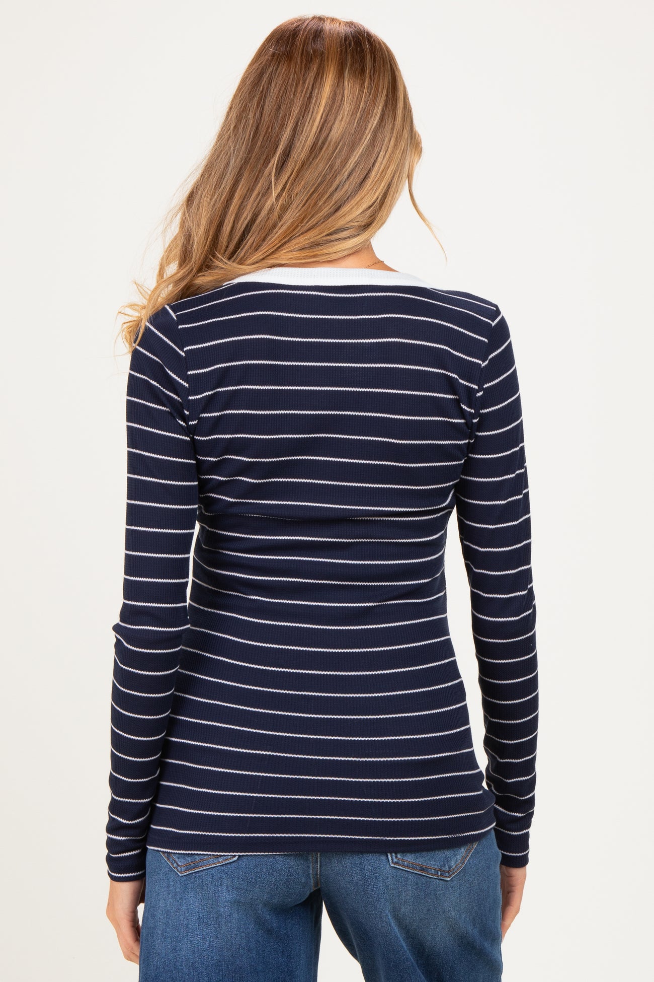 Navy Striped Long Sleeve Scoop Neck Maternity Top