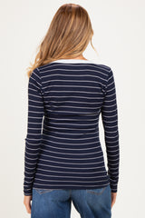 Navy Striped Long Sleeve Scoop Neck Maternity Top