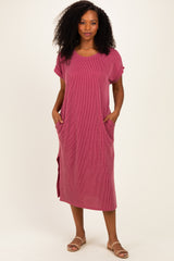Mauve Short Sleeve Ribbed Maternity Maxi Dress