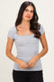 Heather Grey Ribbed Square Neck Cap Sleeve Top