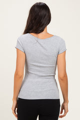 Heather Grey Ribbed Square Neck Cap Sleeve Top