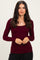 Burgundy Ribbed Scoop Neck Long Sleeve Top