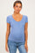 Blue Ribbed Button Scoop Neck Short Sleeve Maternity Top