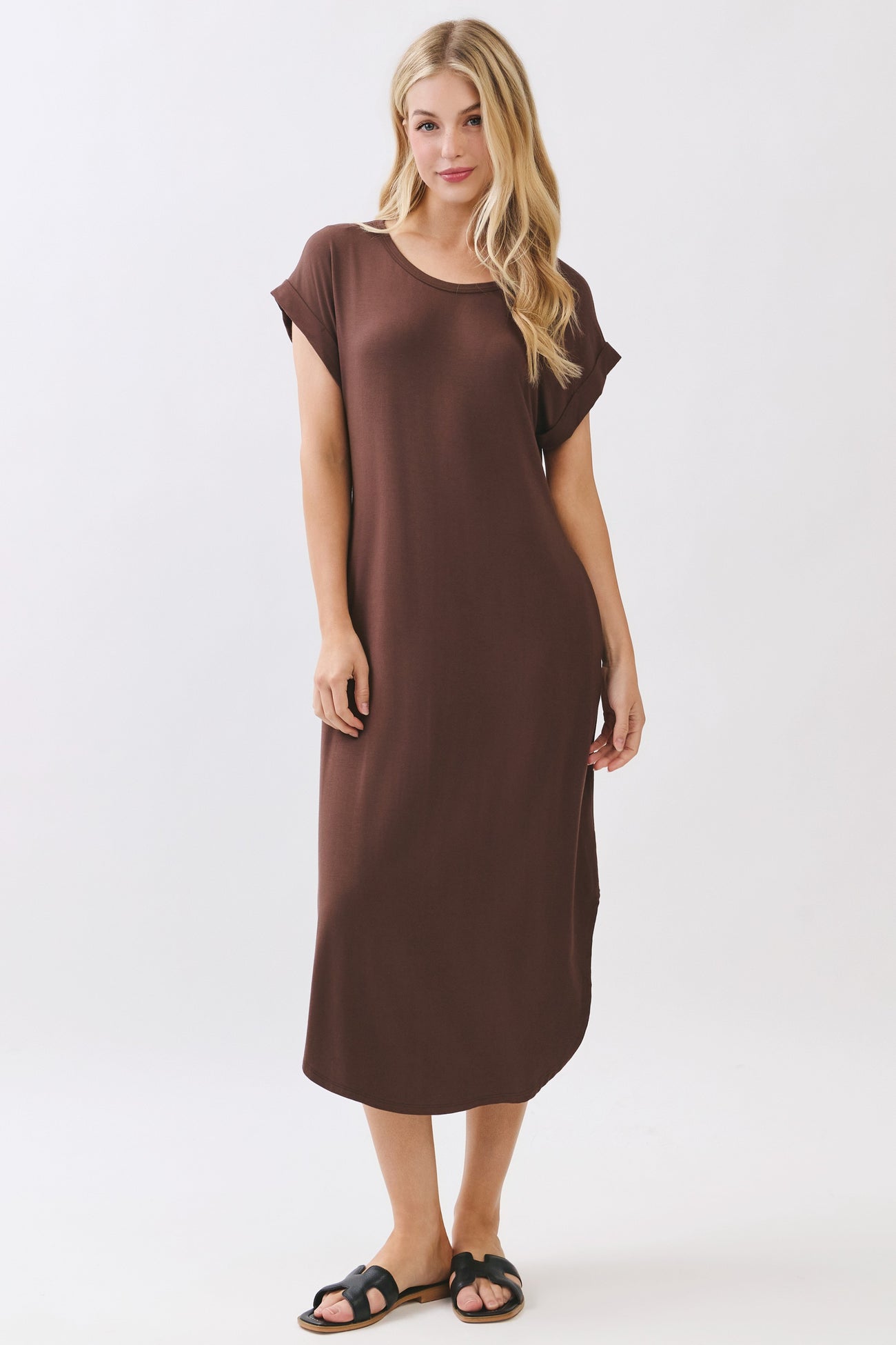 Chocolate Rounded Hem Maternity Midi Dress