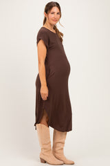 Chocolate Rounded Hem Maternity Midi Dress