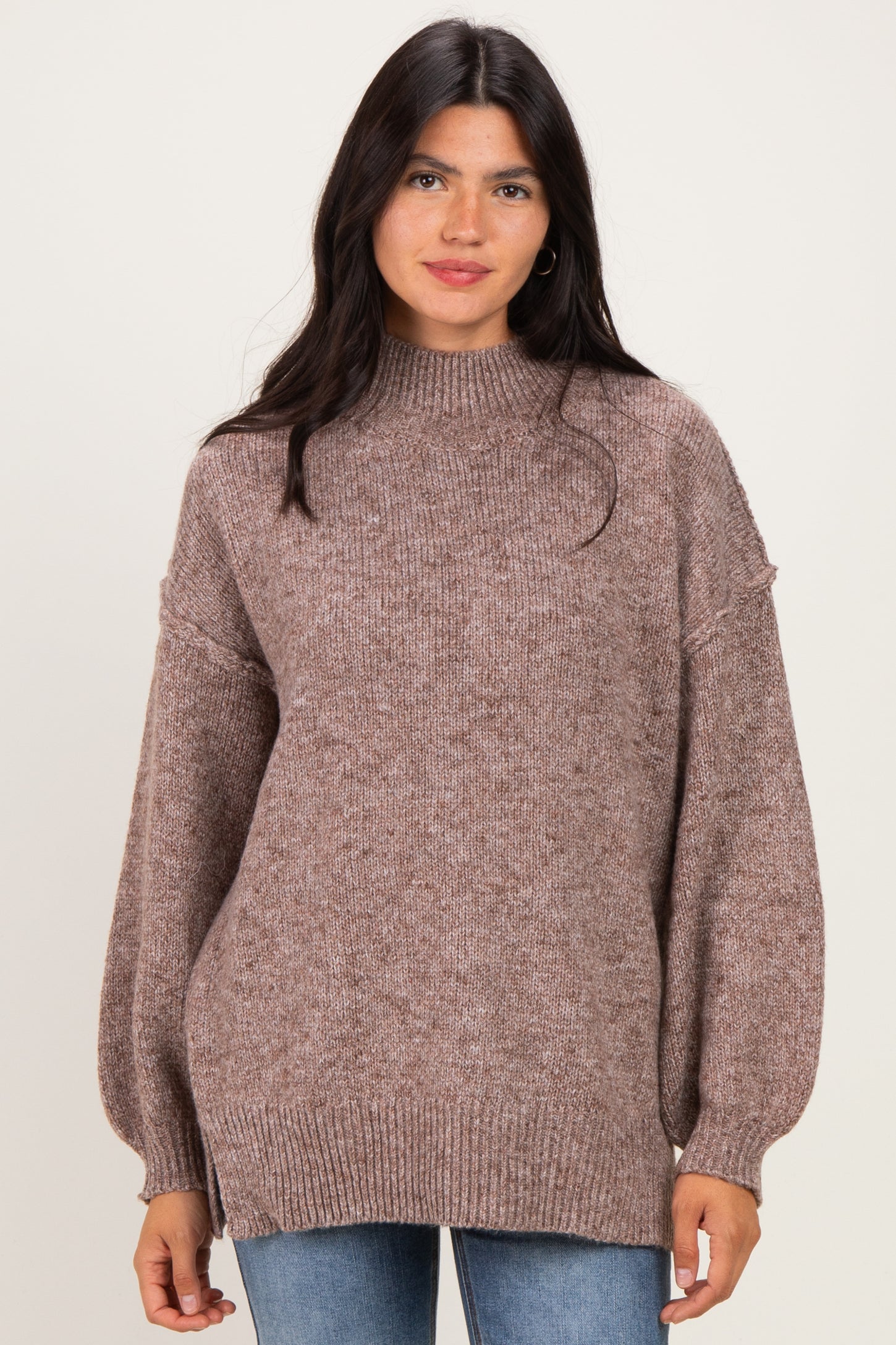 Soft Mocha Mock Neck Oversized Maternity Sweater