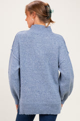 Blue Mock Neck Oversized Maternity Sweater