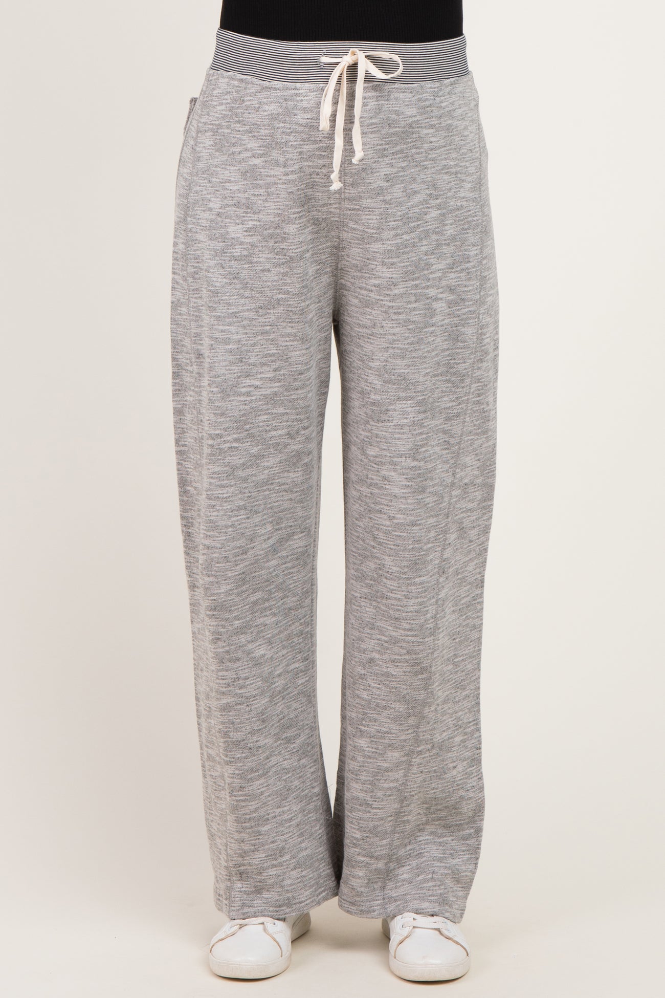 Heather Grey Contrast Waist Drawstring Maternity Pants