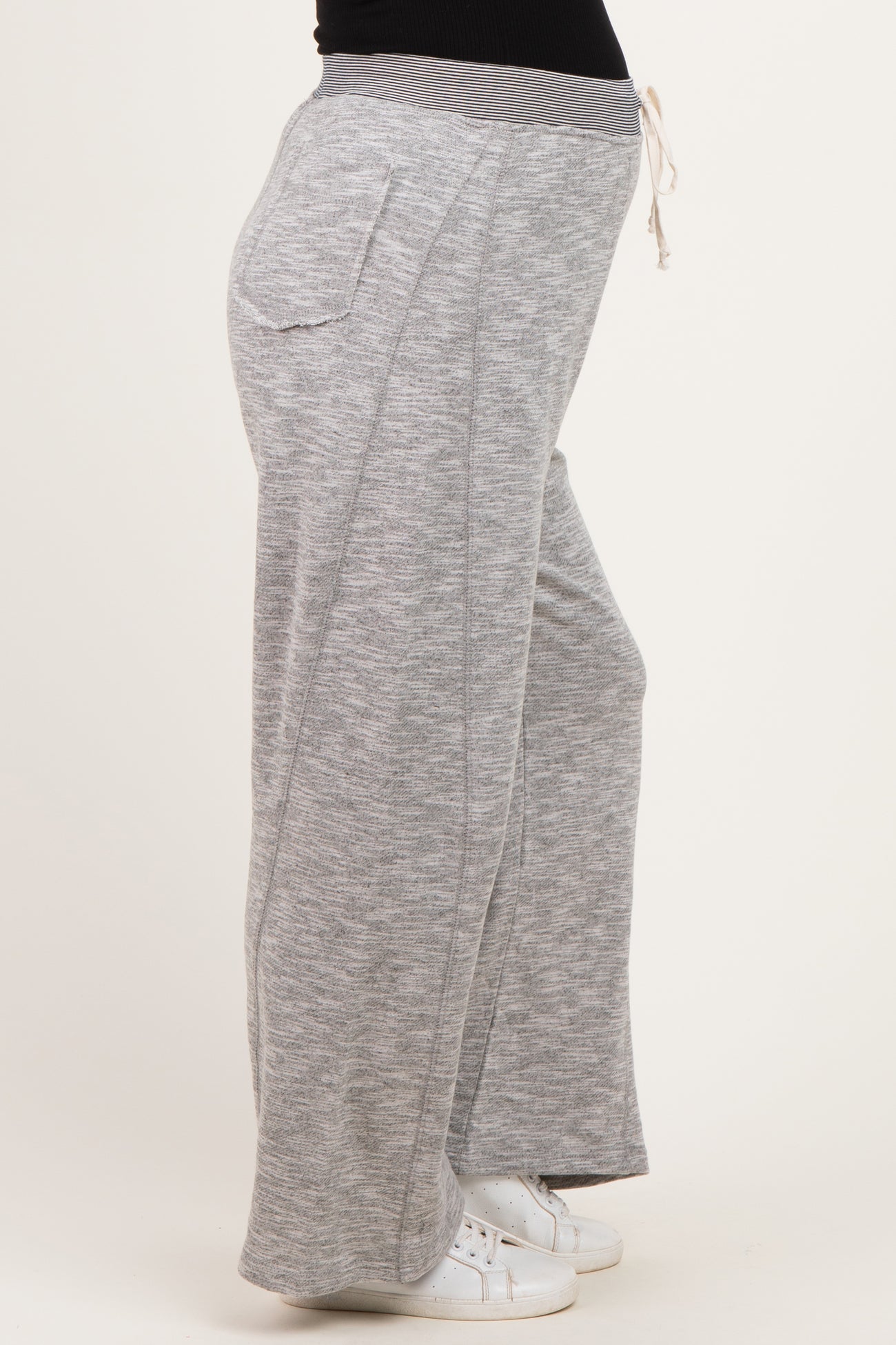 Heather Grey Contrast Waist Drawstring Maternity Pants