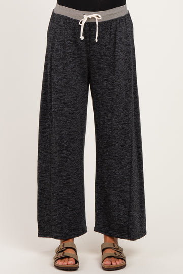 Black Contrast Waist Drawstring Maternity Pants