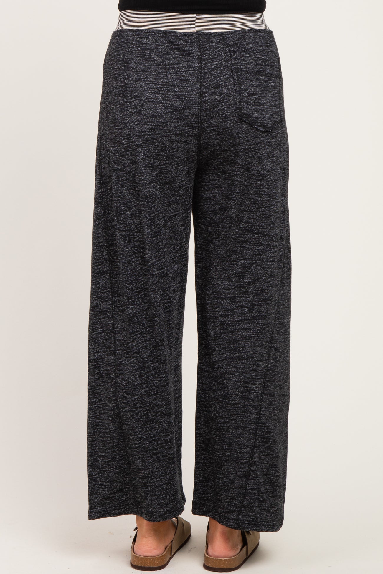 Black Contrast Waist Drawstring Maternity Pants