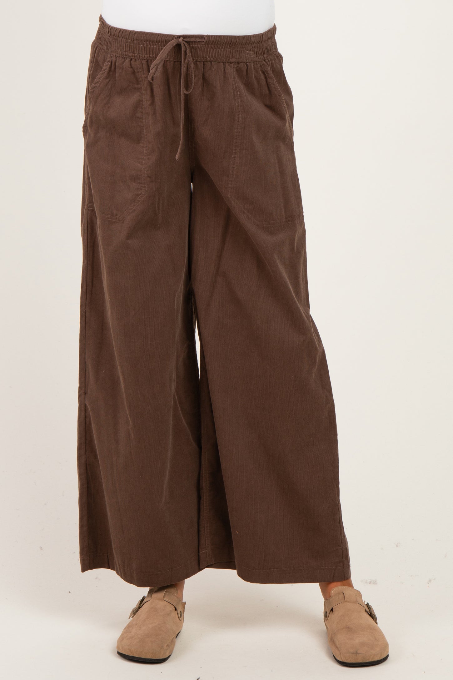 Brown Wide Leg Elastic Waistband Maternity Trousers