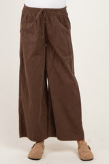 Brown Wide Leg Elastic Waistband Maternity Trousers