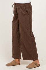 Brown Wide Leg Elastic Waistband Maternity Trousers