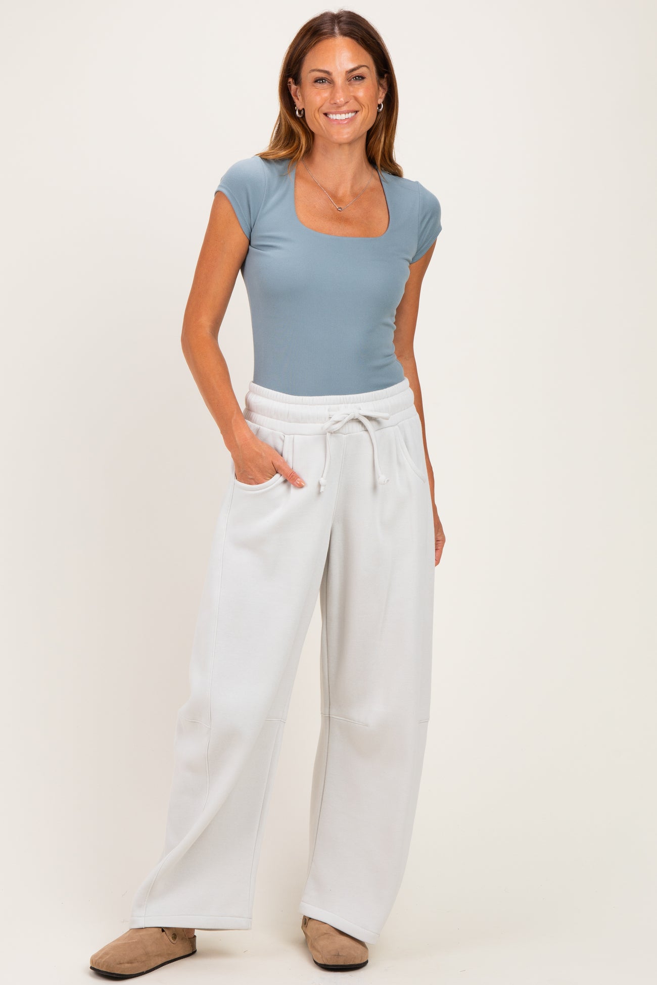 Bone Fleece Barrel Leg Maternity Sweatpants