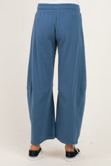 Dusty Blue Fleece Barrel Leg Maternity Sweatpants