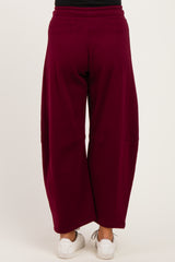 Dark Burgundy Fleece Barrel Leg Maternity Sweatpants