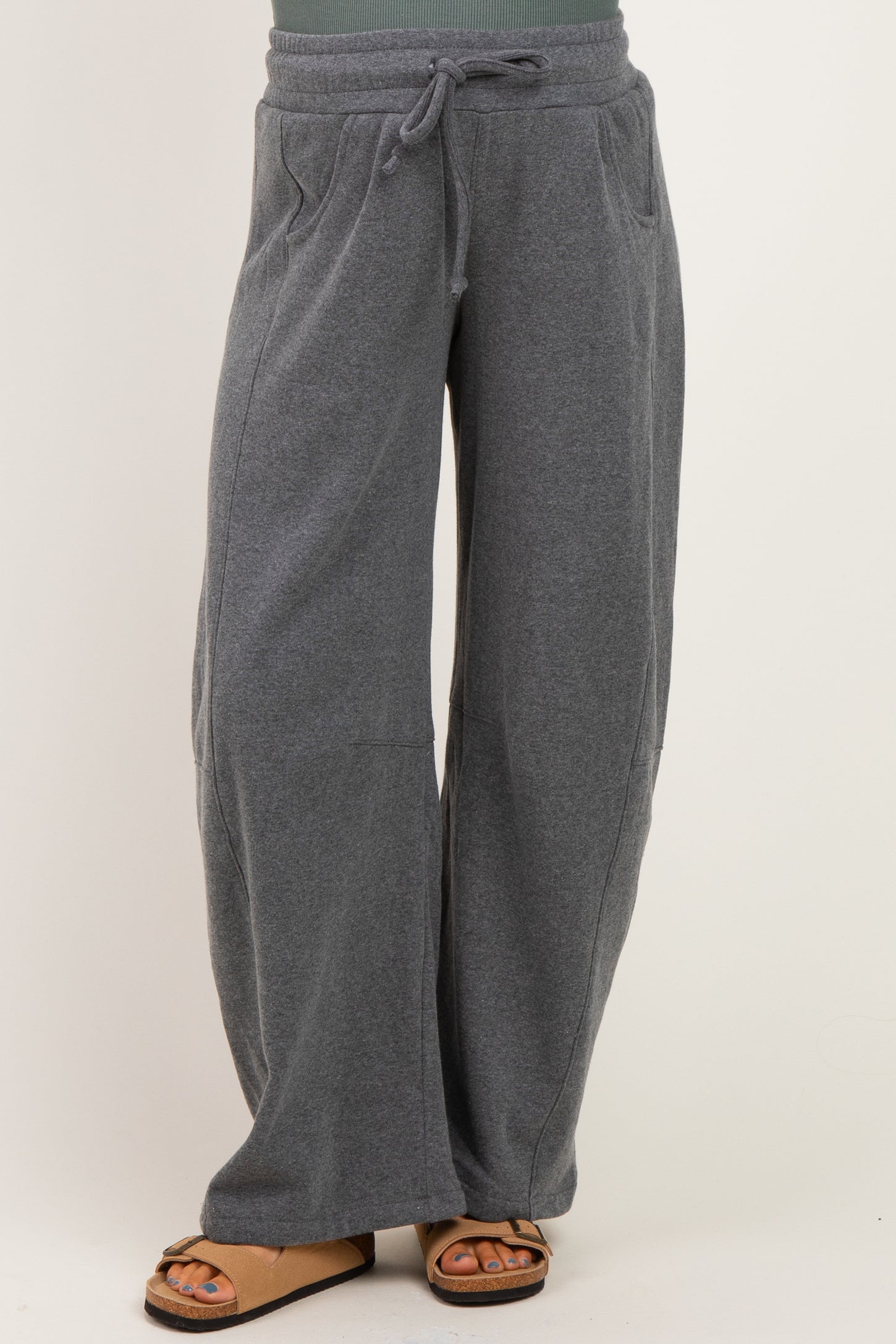 Heather Charcoal Fleece Barrel Leg Maternity Sweatpants