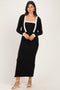 Black/ Cream Color Block Sleeveless Fitted Dress Cardigan Set