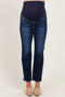 Navy Dark Wash Cropped Slim Straight Leg Maternity Jeans