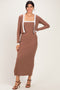 Mocha/ Cream Color Block Sleeveless Fitted Dress Cardigan Set